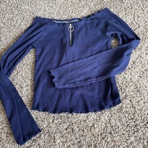 Justice Navy Long Sleeve Top with Zipper Detail